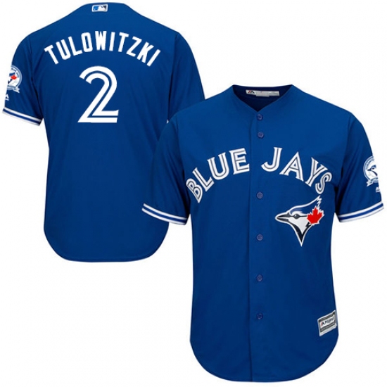 Men's Majestic Toronto Blue Jays 2 Troy Tulowitzki Replica Blue Alternate 40th Anniversary Patch MLB Jersey