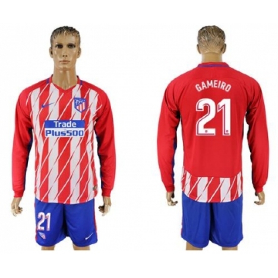 Atletico Madrid 21 Gameiro Home Long Sleeves Soccer Club Jersey