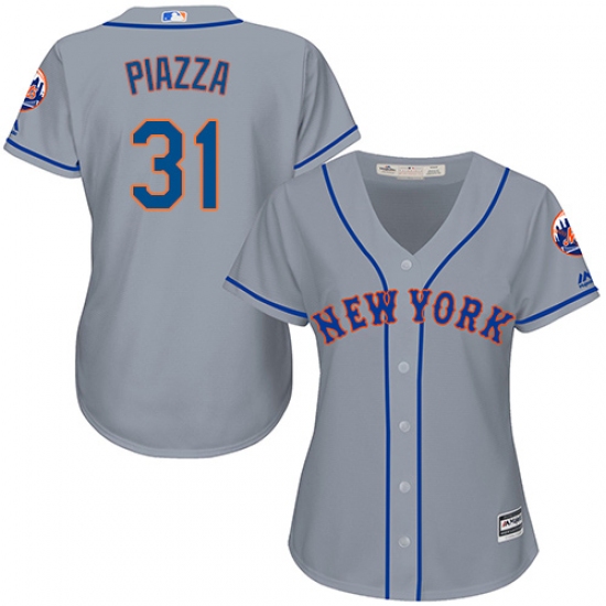Women's Majestic New York Mets 31 Mike Piazza Replica Grey Road Cool Base MLB Jersey