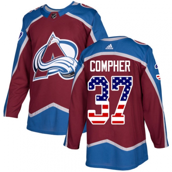 Youth Adidas Colorado Avalanche 37 J.T. Compher Authentic Burgundy Red USA Flag Fashion NHL Jersey
