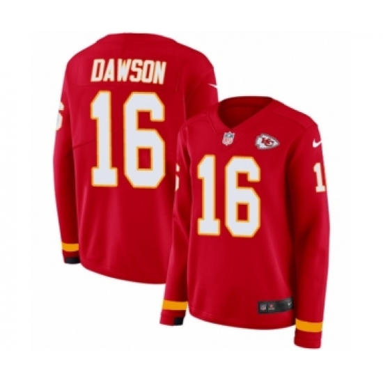 Women's Nike Kansas City Chiefs 16 Len Dawson Limited Red Therma Long Sleeve NFL Jersey