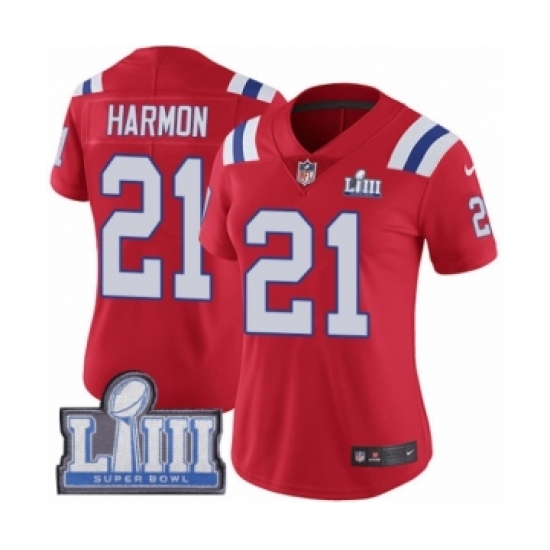 Women's Nike New England Patriots 21 Duron Harmon Red Alternate Vapor Untouchable Limited Player Super Bowl LIII Bound NFL Jersey