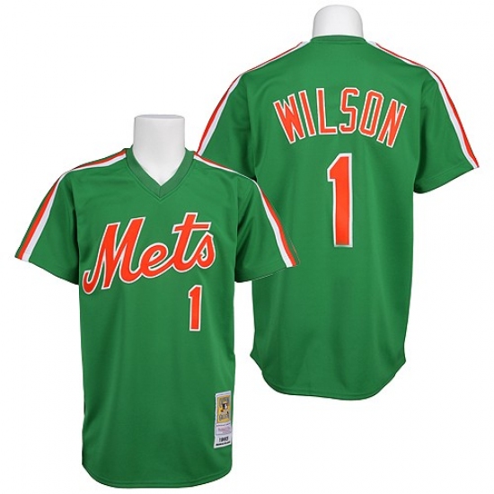 Men's Mitchell and Ness New York Mets 1 Mookie Wilson Authentic Green Throwback MLB Jersey