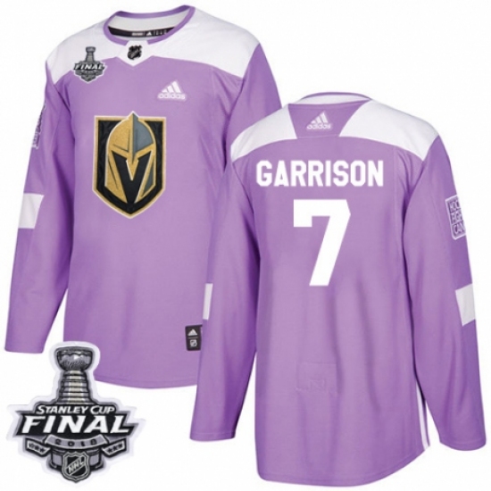 Youth Adidas Vegas Golden Knights 7 Jason Garrison Authentic Purple Fights Cancer Practice 2018 Stanley Cup Final NHL Jersey