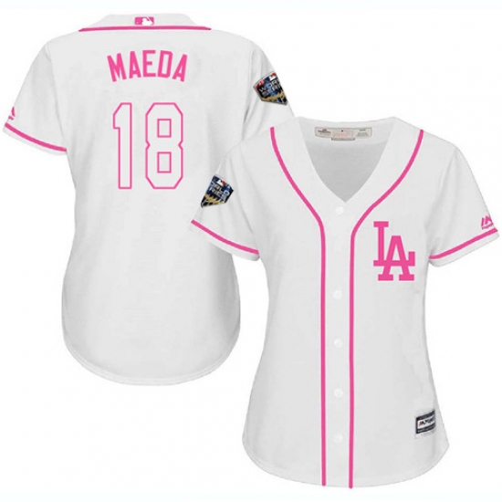 Women's Majestic Los Angeles Dodgers 18 Kenta Maeda Authentic White Fashion Cool Base 2018 World Series MLB Jersey
