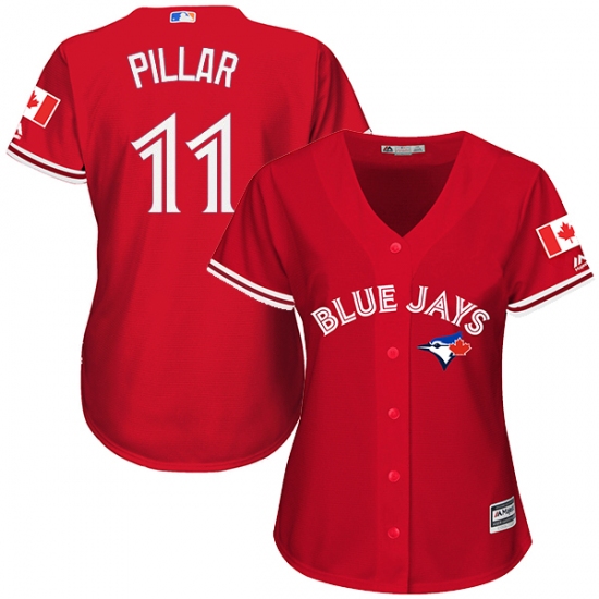 Women's Majestic Toronto Blue Jays 11 Kevin Pillar Authentic Red Canada Day MLB Jersey