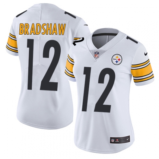 Women's Nike Pittsburgh Steelers 12 Terry Bradshaw White Vapor Untouchable Limited Player NFL Jersey