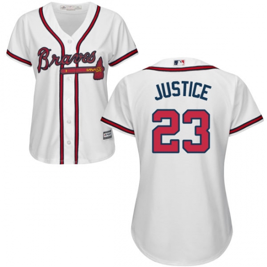 Women's Majestic Atlanta Braves 23 David Justice Replica White Home Cool Base MLB Jersey
