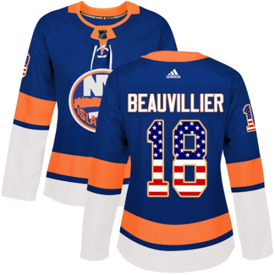 Women's Adidas New York Islanders 18 Anthony Beauvillier Authentic Royal Blue USA Flag Fashion NHL Jersey