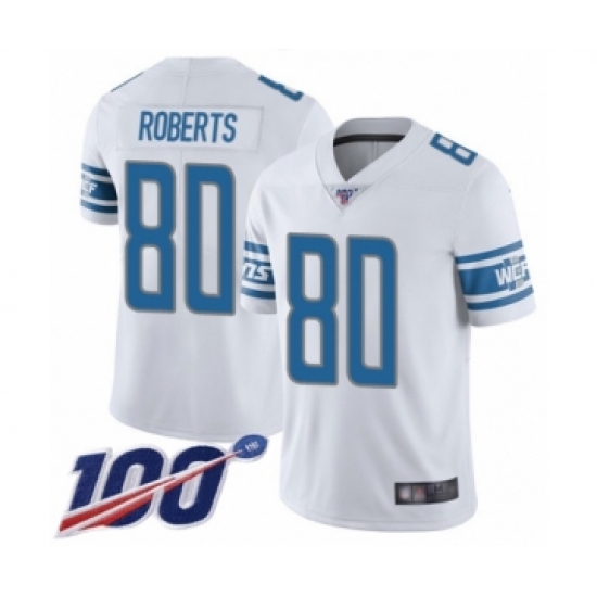 Men's Detroit Lions 80 Michael Roberts White Vapor Untouchable Limited Player 100th Season Football Jersey