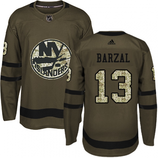 Men's Adidas New York Islanders 13 Mathew Barzal Authentic Green Salute to Service NHL Jersey