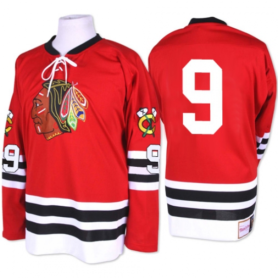 Men's Mitchell and Ness Chicago Blackhawks 9 Bobby Hull Authentic Red 1960-61 Throwback NHL Jersey