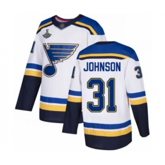 Youth St. Louis Blues 31 Chad Johnson Authentic White Away 2019 Stanley Cup Champions Hockey Jersey