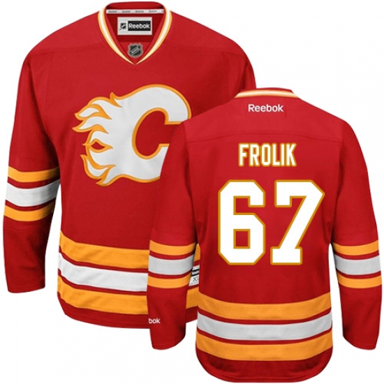 Men's Reebok Calgary Flames 67 Michael Frolik Authentic Red Third NHL Jersey