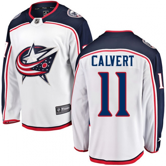 Men's Columbus Blue Jackets 11 Matt Calvert Fanatics Branded White Away Breakaway NHL Jersey
