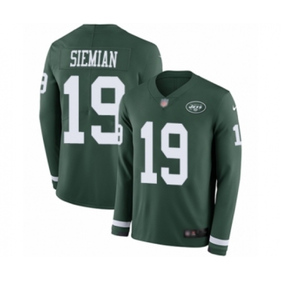 Youth New York Jets 19 Trevor Siemian Limited Green Therma Long Sleeve Football Jersey