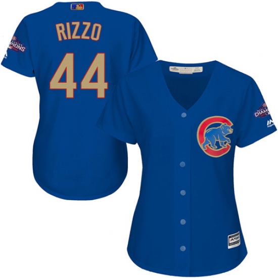 Women's Majestic Chicago Cubs 44 Anthony Rizzo Authentic Royal Blue 2017 Gold Champion MLB Jersey