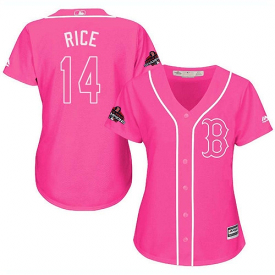 Women's Majestic Boston Red Sox 14 Jim Rice Authentic Pink Fashion 2018 World Series Champions MLB Jersey