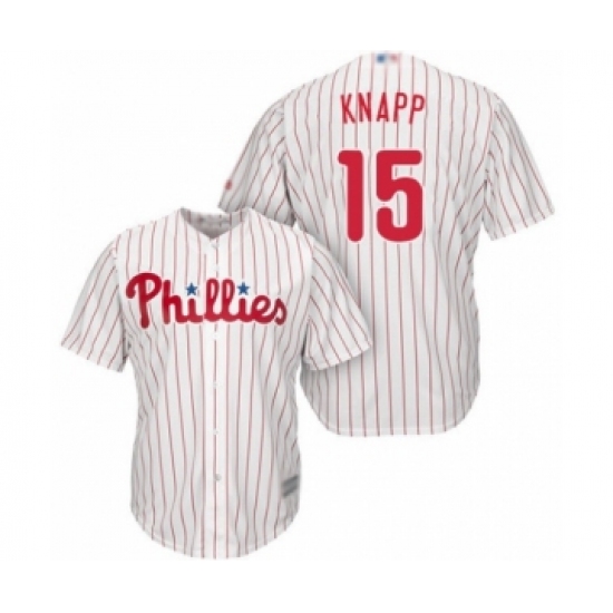 Youth Philadelphia Phillies 15 Andrew Knapp Authentic White Red Strip Home Cool Base Baseball Player Jersey