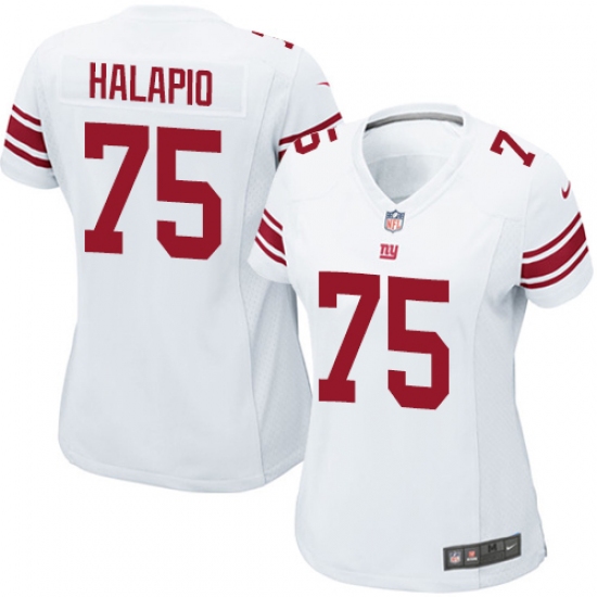 Women's Nike New York Giants 75 Jon Halapio Game White NFL Jersey
