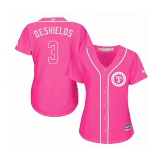 Women's Texas Rangers 3 Delino DeShields Jr. Authentic Pink Fashion Cool Base Baseball Player Jersey