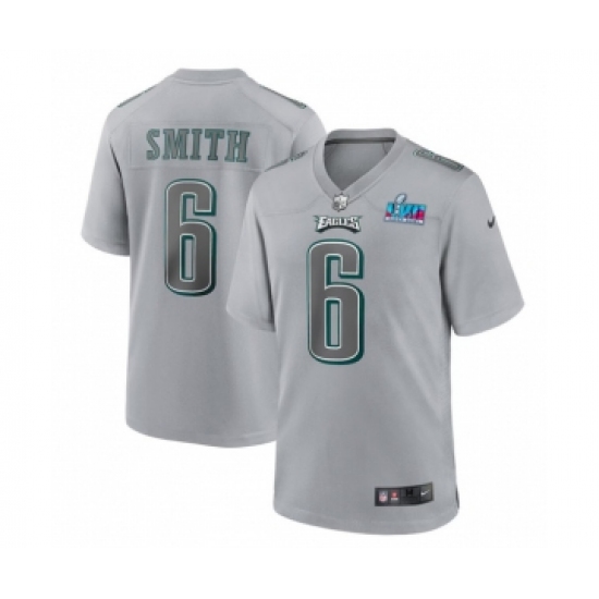 Men's Philadelphia Eagles 6 DeVonta Smith Gray Super Bowl LVII Patch Atmosphere Fashion Stitched Game Jersey