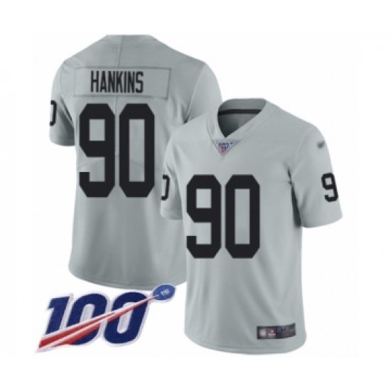 Youth Oakland Raiders 90 Johnathan Hankins Limited Silver Inverted Legend 100th Season Football Jersey