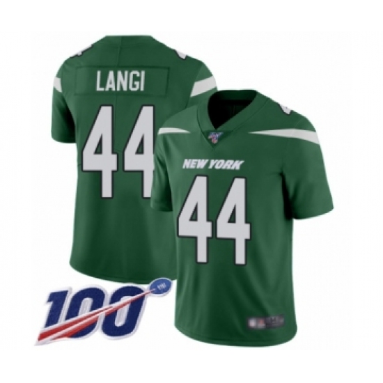 Men's New York Jets 44 Harvey Langi Green Team Color Vapor Untouchable Limited Player 100th Season Football Jersey
