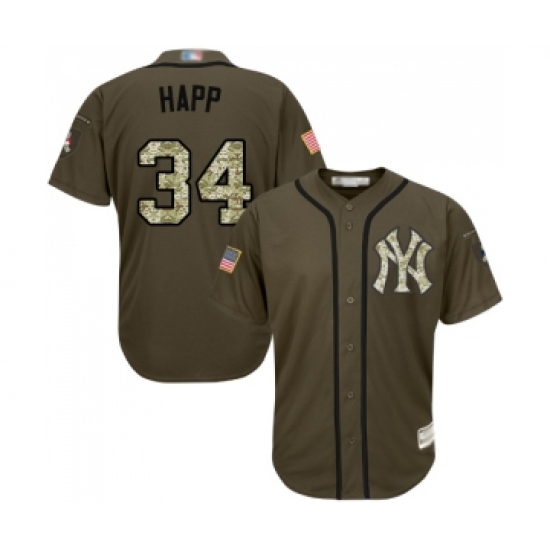 Men's New York Yankees 34 J.A. Happ Authentic Green Salute to Service Baseball Jersey