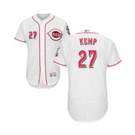 Men's Cincinnati Reds 27 Matt Kemp White Home Flex Base Authentic Collection Baseball Jersey