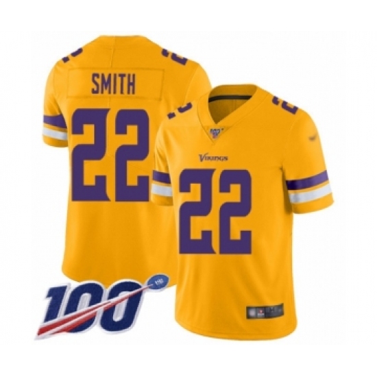 Men's Minnesota Vikings 22 Harrison Smith Limited Gold Inverted Legend 100th Season Football Jersey