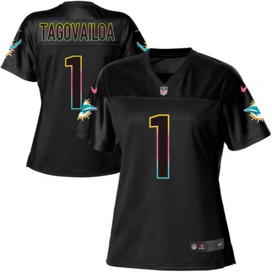 Women's Miami Dolphins 1 Tua Tagovailoa Black Fashion Game Jersey