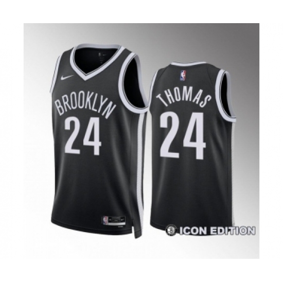 Men's Brooklyn Nets 24 Cam Thomas Black Icon Edition Stitched Basketball Jersey