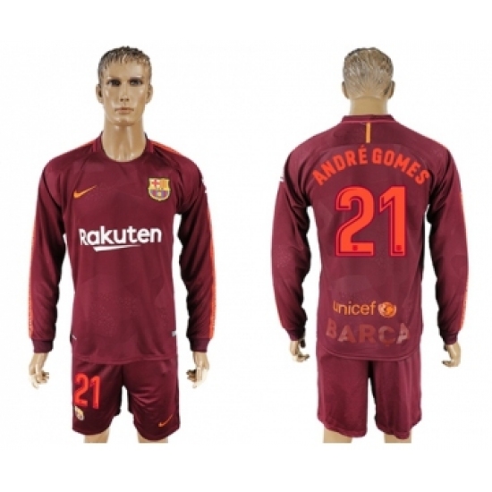 Barcelona 21 Andre Gomes Sec Away Long Sleeves Soccer Club Jersey