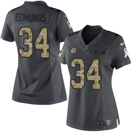 Women's Nike Pittsburgh Steelers 34 Terrell Edmunds Limited Black 2016 Salute to Service NFL Jersey