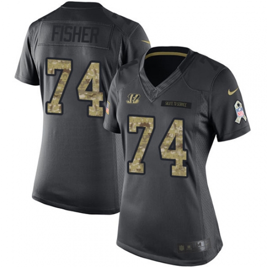 Women's Nike Cincinnati Bengals 74 Jake Fisher Limited Black 2016 Salute to Service NFL Jersey
