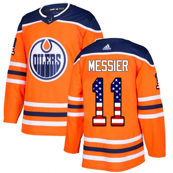 Men's Adidas Edmonton Oilers 11 Mark Messier Authentic Orange USA Flag Fashion NHL Jersey
