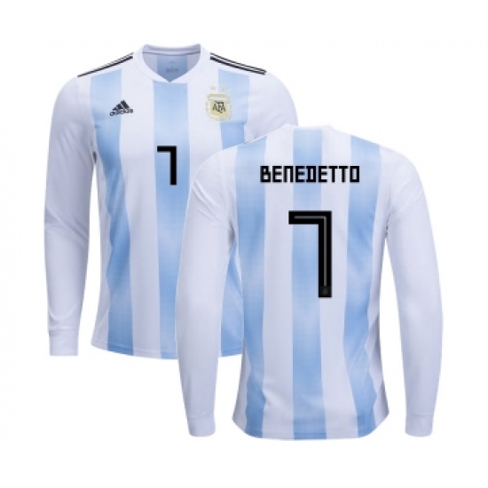 Argentina 7 Benedetto Home Long Sleeves Kid Soccer Country Jersey
