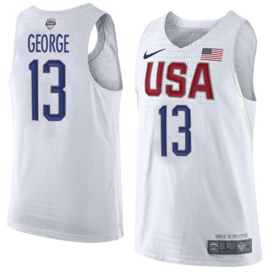 Men's Nike Team USA 13 Paul George Swingman White 2016 Olympic Basketball Jersey