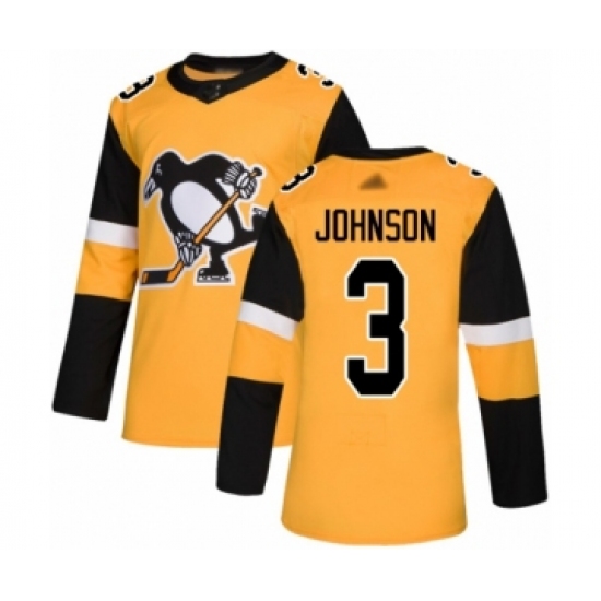 Men's Pittsburgh Penguins 3 Jack Johnson Authentic Gold Alternate Hockey Jersey