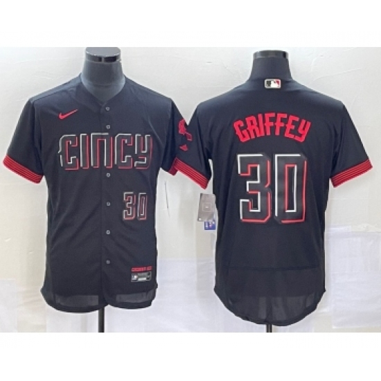 Men's Cincinnati Reds 30 Ken Griffey Jr Number Black 2023 City Connect Flex Base Stitched Jersey 2