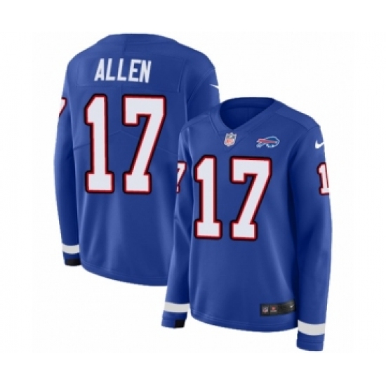 Women's Nike Buffalo Bills 17 Josh Allen Limited Royal Blue Therma Long Sleeve NFL Jersey