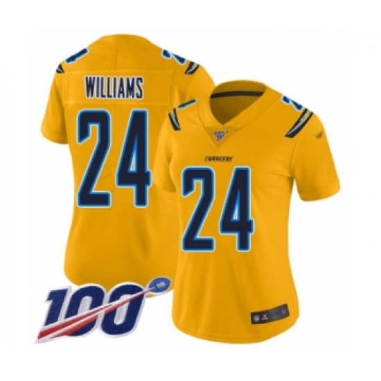 Women's Los Angeles Chargers 24 Trevor Williams Limited Gold Inverted Legend 100th Season Football Jersey