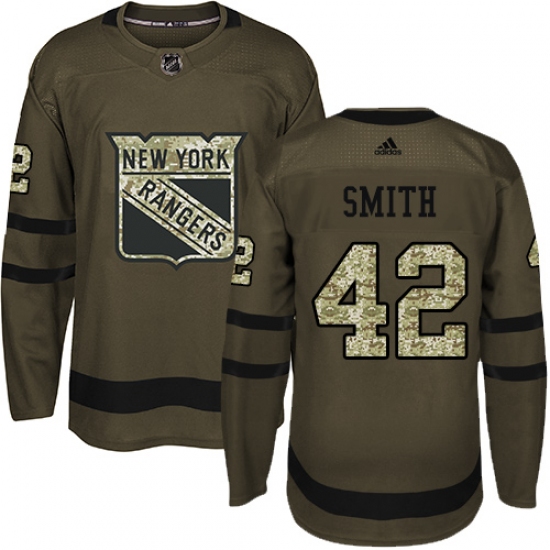 Men's Adidas New York Rangers 42 Brendan Smith Authentic Green Salute to Service NHL Jersey