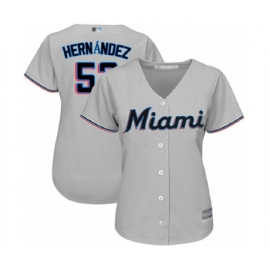 Women's Miami Marlins 57 Elieser Hernandez Authentic Grey Road Cool Base Baseball Player Jersey
