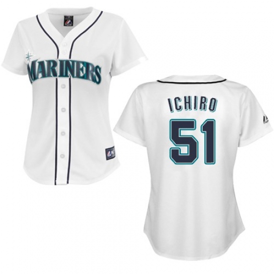 Women's Majestic Seattle Mariners 51 Ichiro Suzuki Replica White MLB Jersey