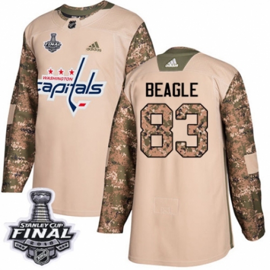 Men's Adidas Washington Capitals 83 Jay Beagle Authentic Camo Veterans Day Practice 2018 Stanley Cup Final NHL Jersey