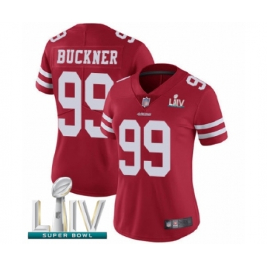 Women's San Francisco 49ers 99 DeForest Buckner Red Team Color Vapor Untouchable Limited Player Super Bowl LIV Bound Football Jersey