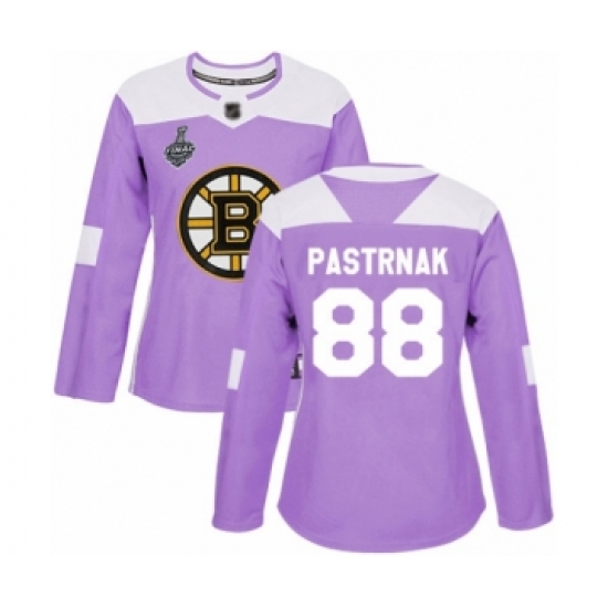 Women's Boston Bruins 88 David Pastrnak Authentic Purple Fights Cancer Practice 2019 Stanley Cup Final Bound Hockey Jersey
