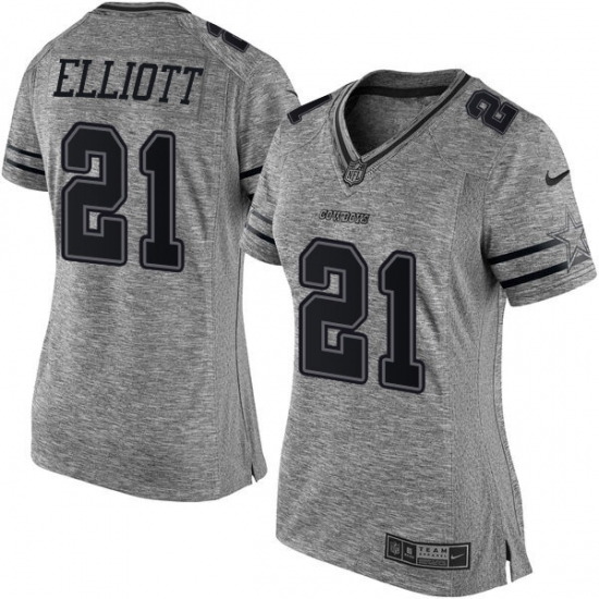 Women's Nike Dallas Cowboys 21 Ezekiel Elliott Limited Gray Gridiron NFL Jersey